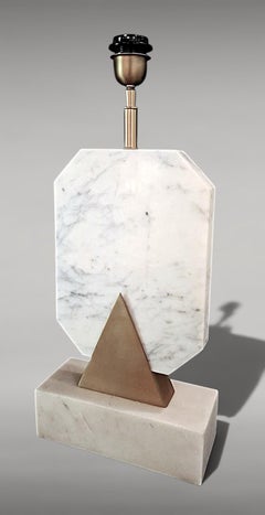Italian Carrara Statuario White Marble And Brass Table Lamp