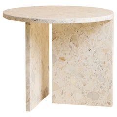 Italian Carrara Terrazzo Marble Circular Side Table, Made in Italy