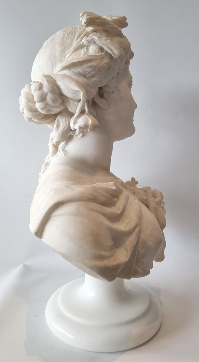 Mid-19th Century Italian Carrera Marble Bust of Flora For Sale