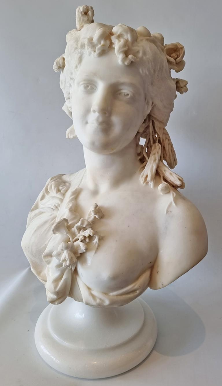 Italian Carrera Marble Bust of Flora For Sale 1