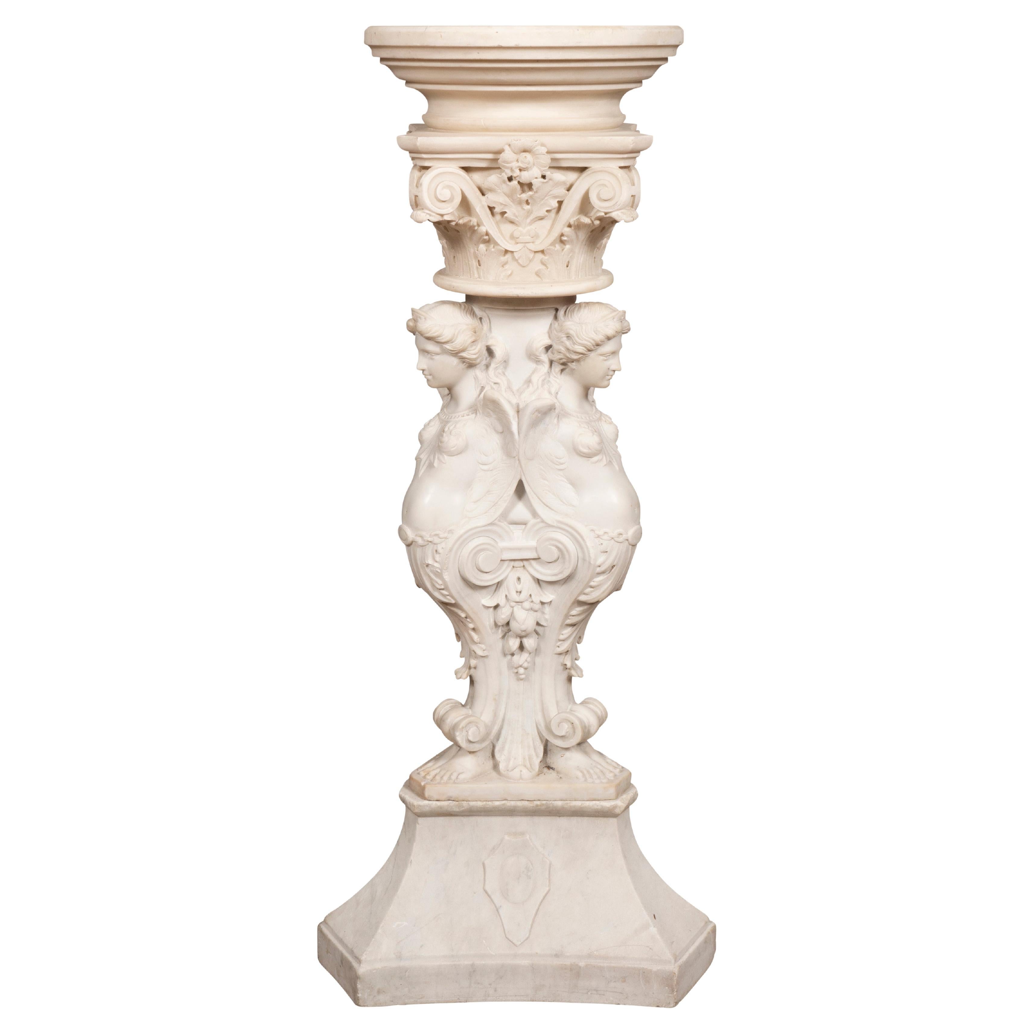 Italian Carrera Marble Figural Pedestal