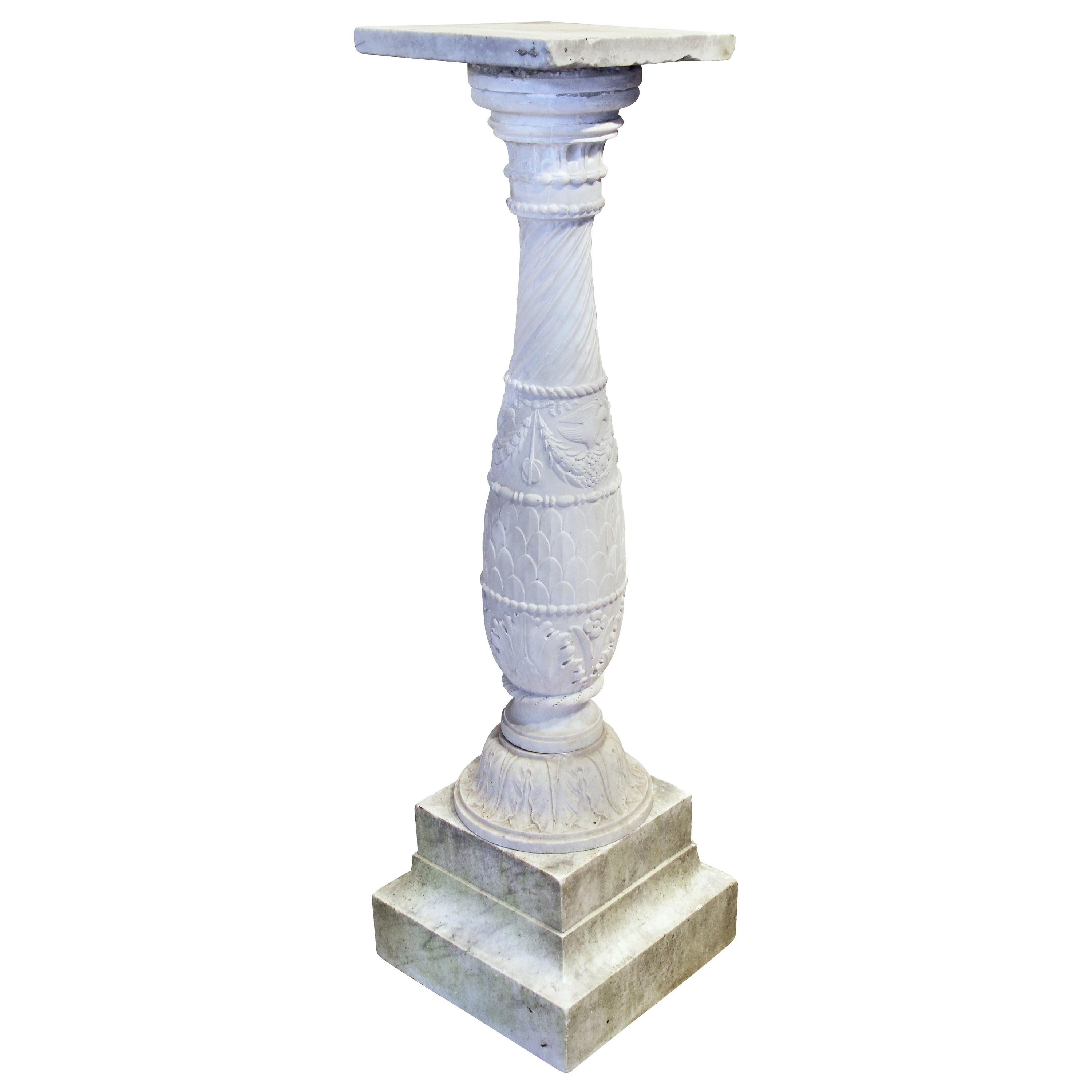 Italian Carrera Marble Pedestal For Sale