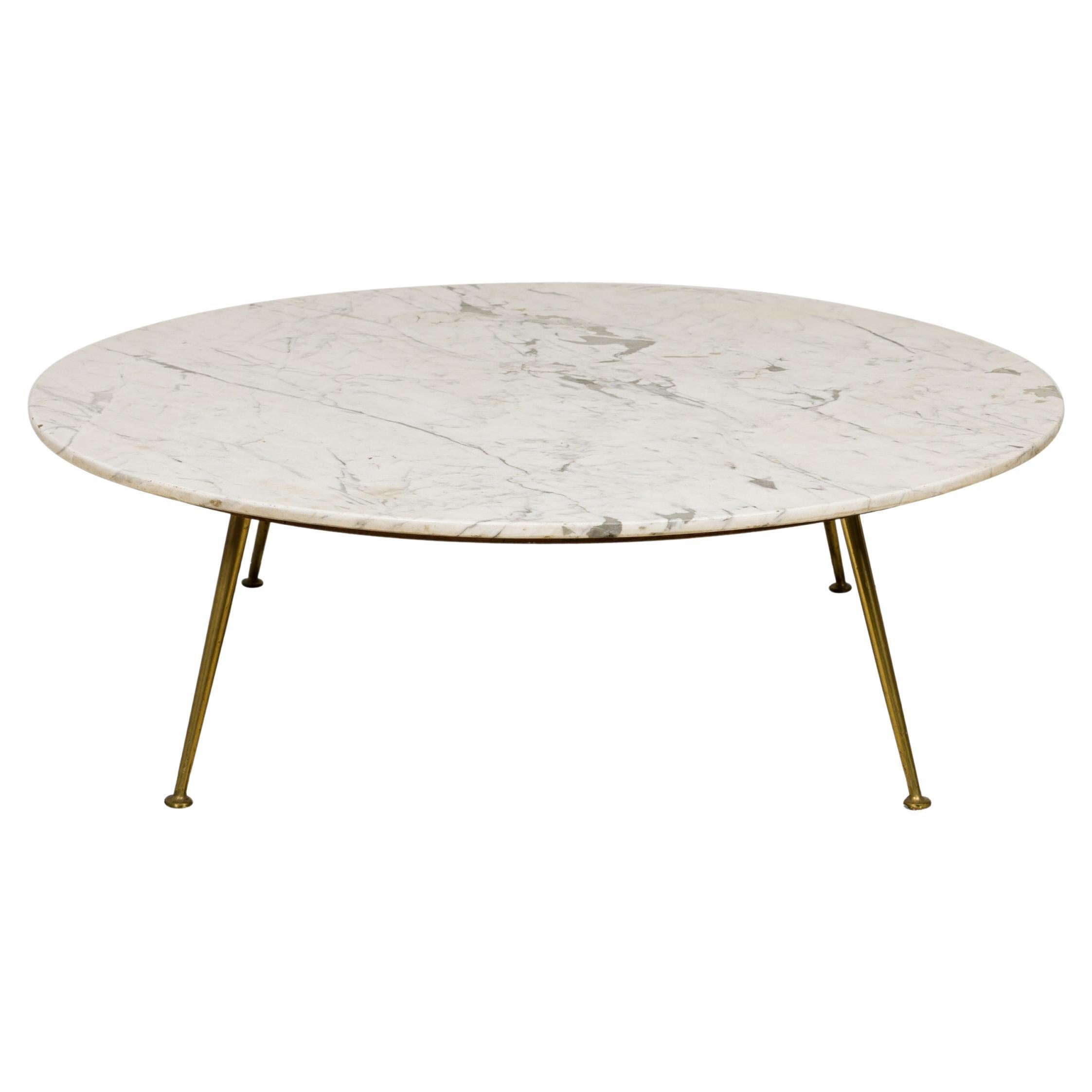 Italian Carrera Marble Round Coffee / Cocktail Table For Sale
