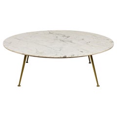 Vintage Italian Carrera Marble Round Coffee / Cocktail Table