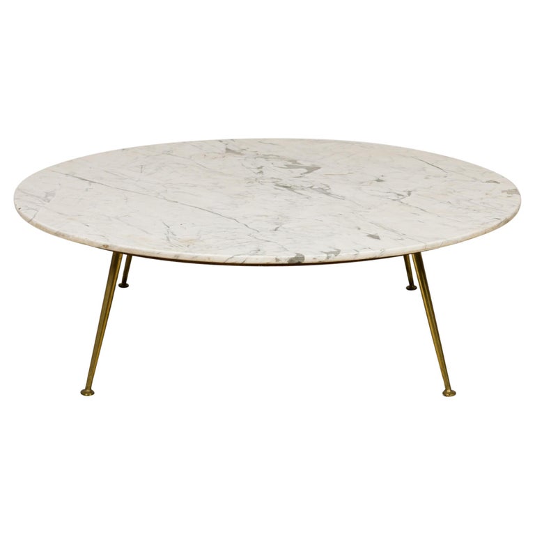 Italian Carrera Marble Round Coffee / Cocktail Table For Sale at 1stDibs