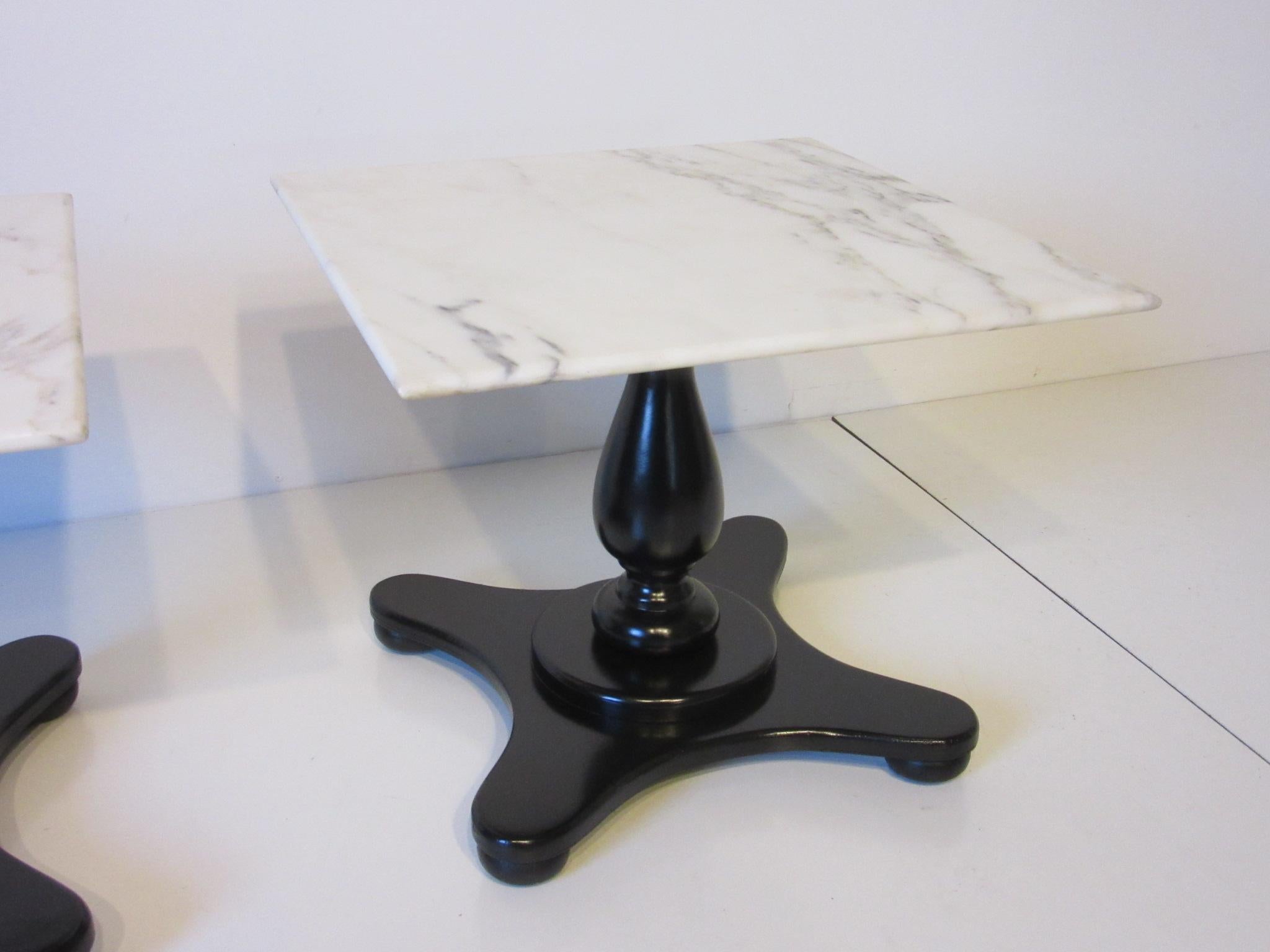 Mid-Century Modern Italian Carrera Marble Topped Pedestal Side Tables
