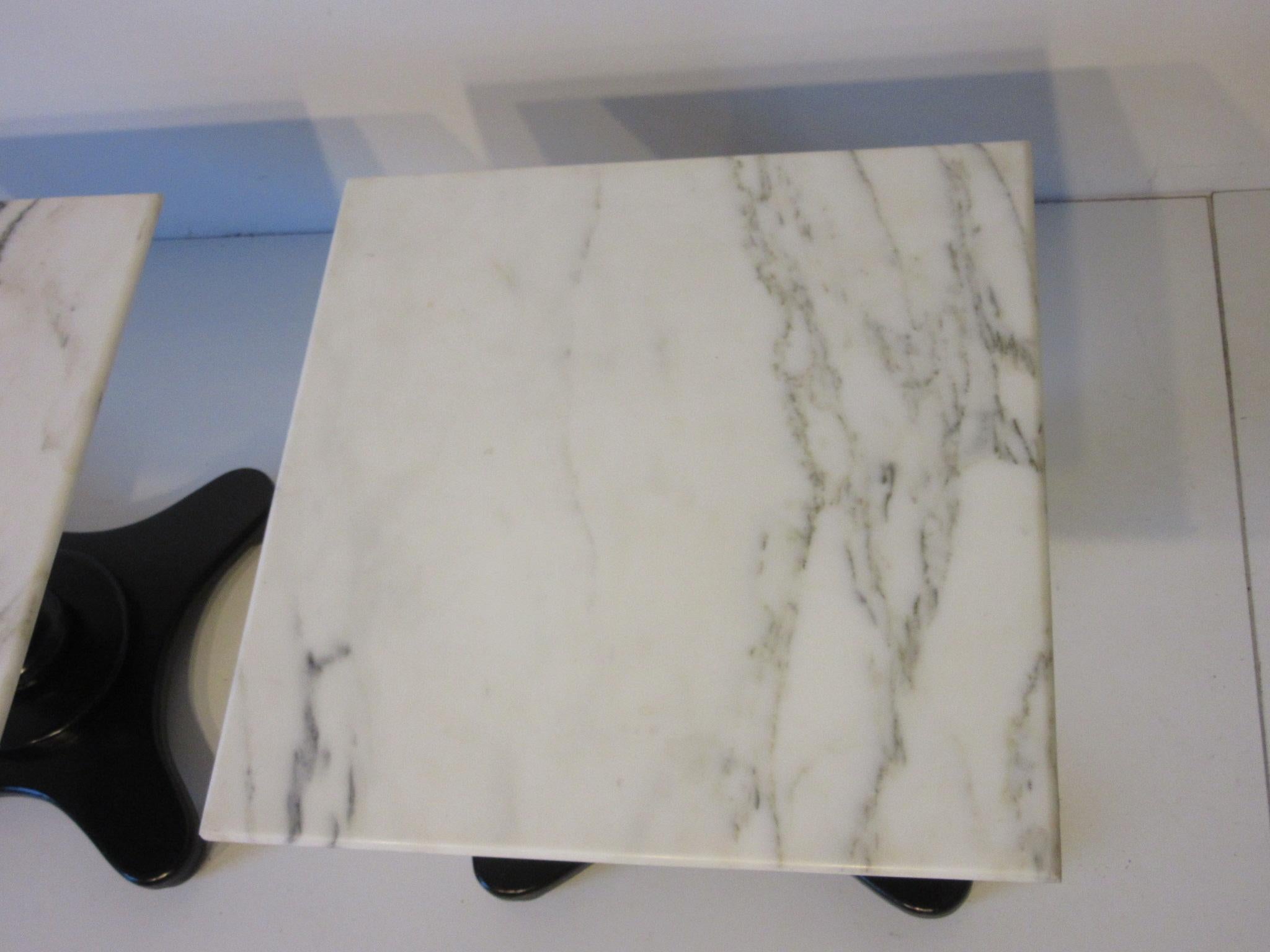 20th Century Italian Carrera Marble Topped Pedestal Side Tables