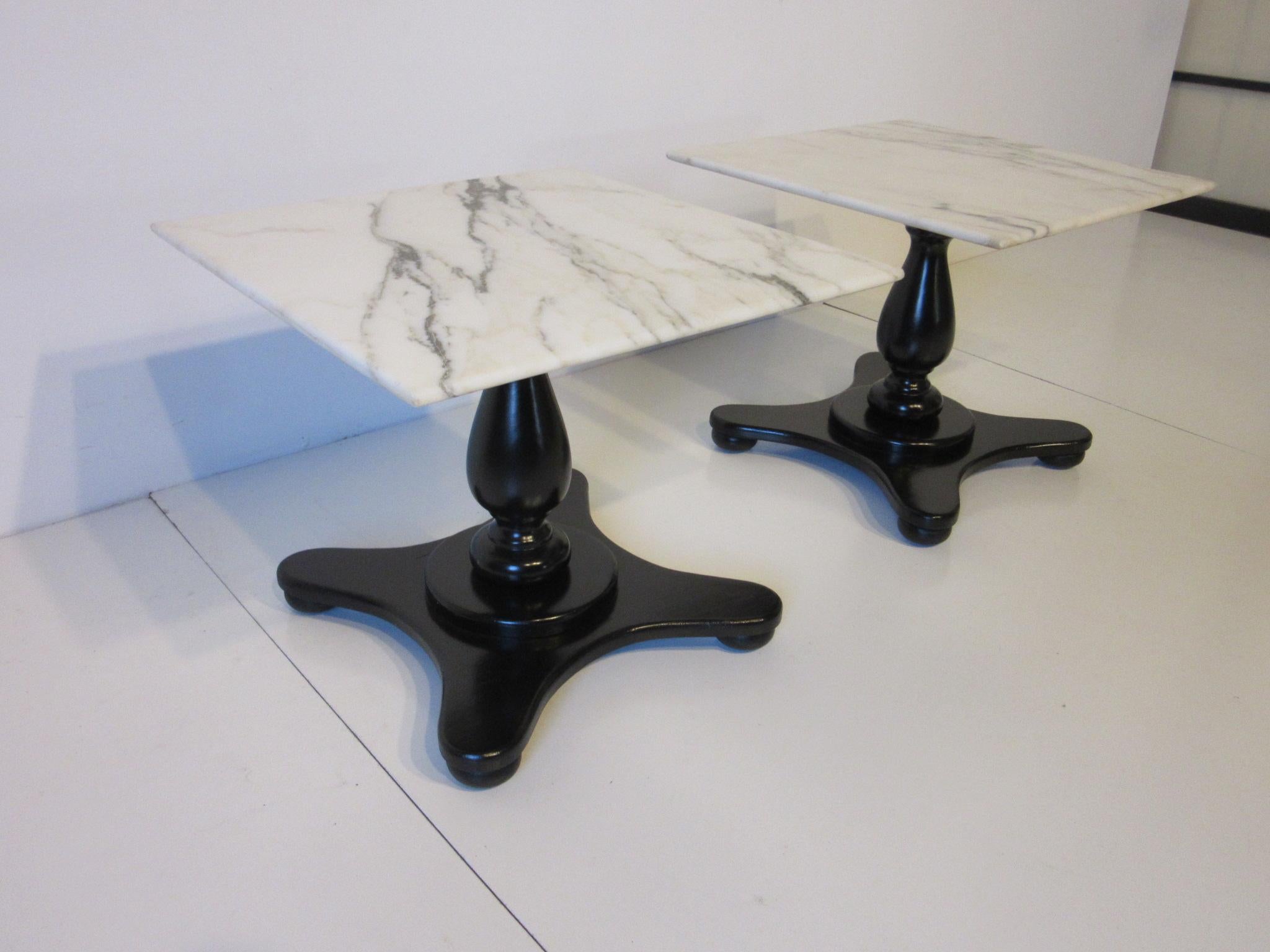 Italian Carrera Marble Topped Pedestal Side Tables 1
