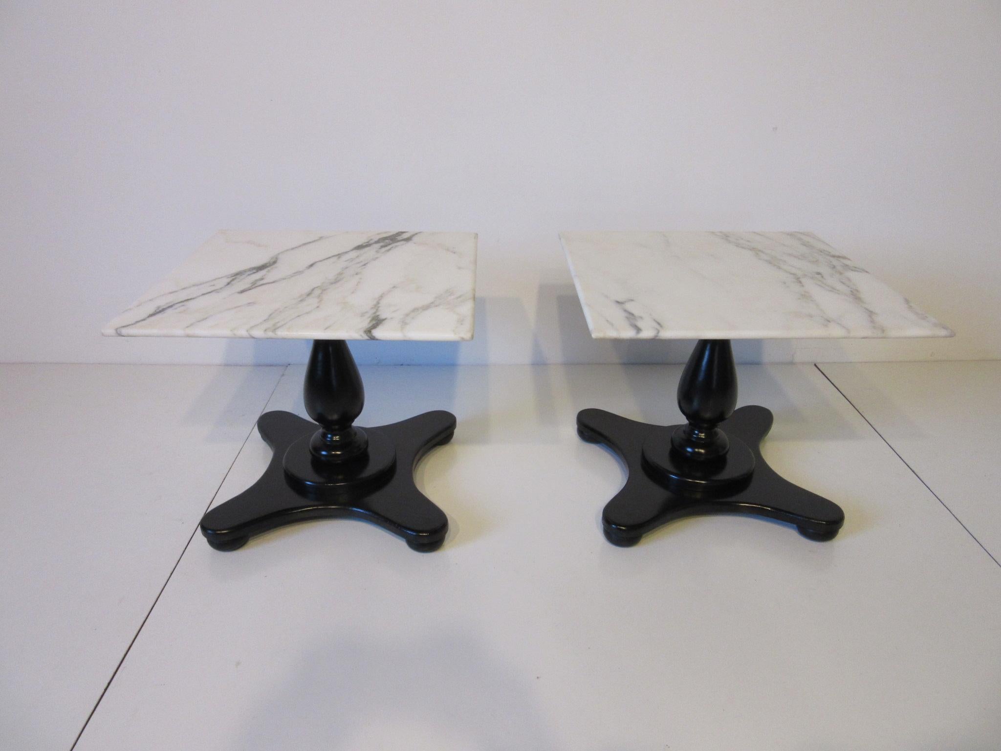 Italian Carrera Marble Topped Pedestal Side Tables 3