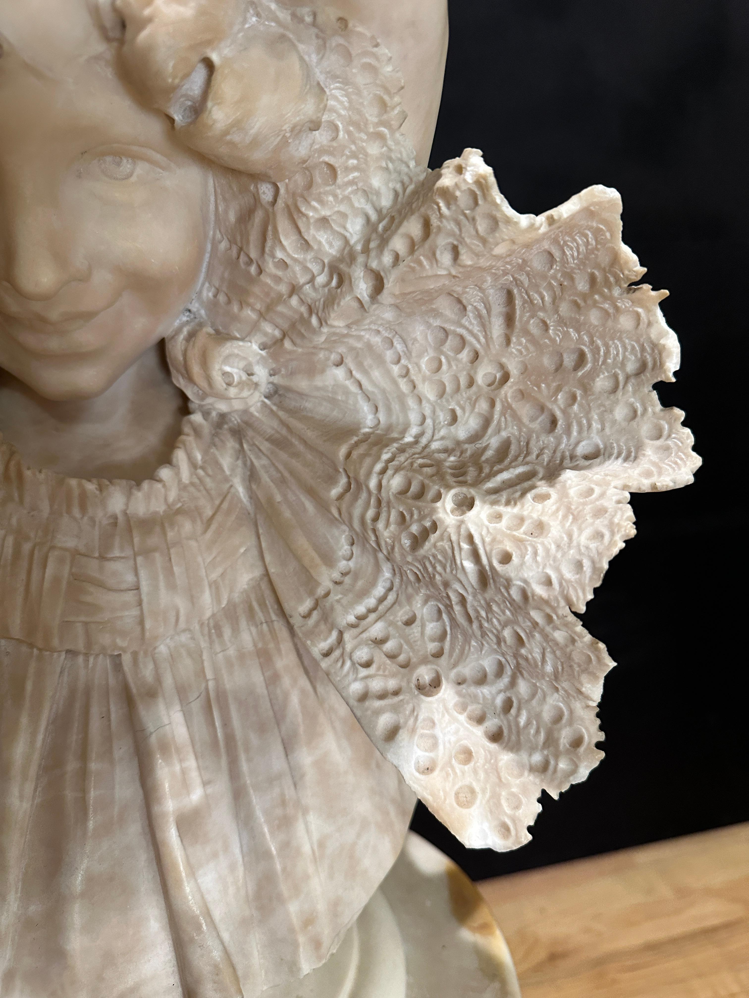 Italian Carved Alabaster And Marble Bust Of Young Girl By Antonio Frilli For Sale 5