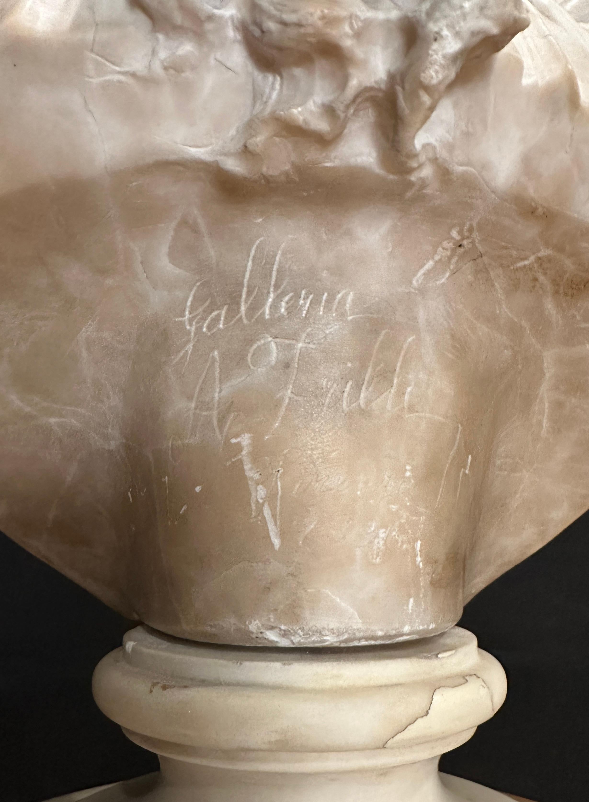 Italian Carved Alabaster And Marble Bust Of Young Girl By Antonio Frilli For Sale 8