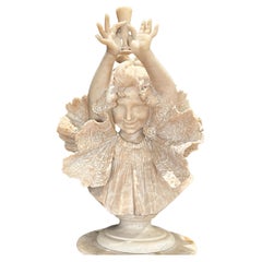 Buste italien de jeune fille en albâtre sculpté et marbre par Antonio Frilli
