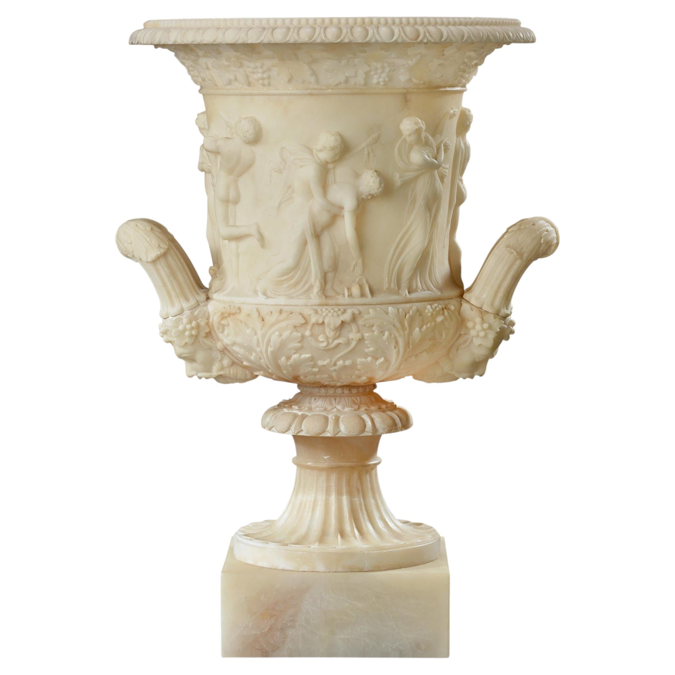 Italian Carved Alabaster Borghese Vase For Sale