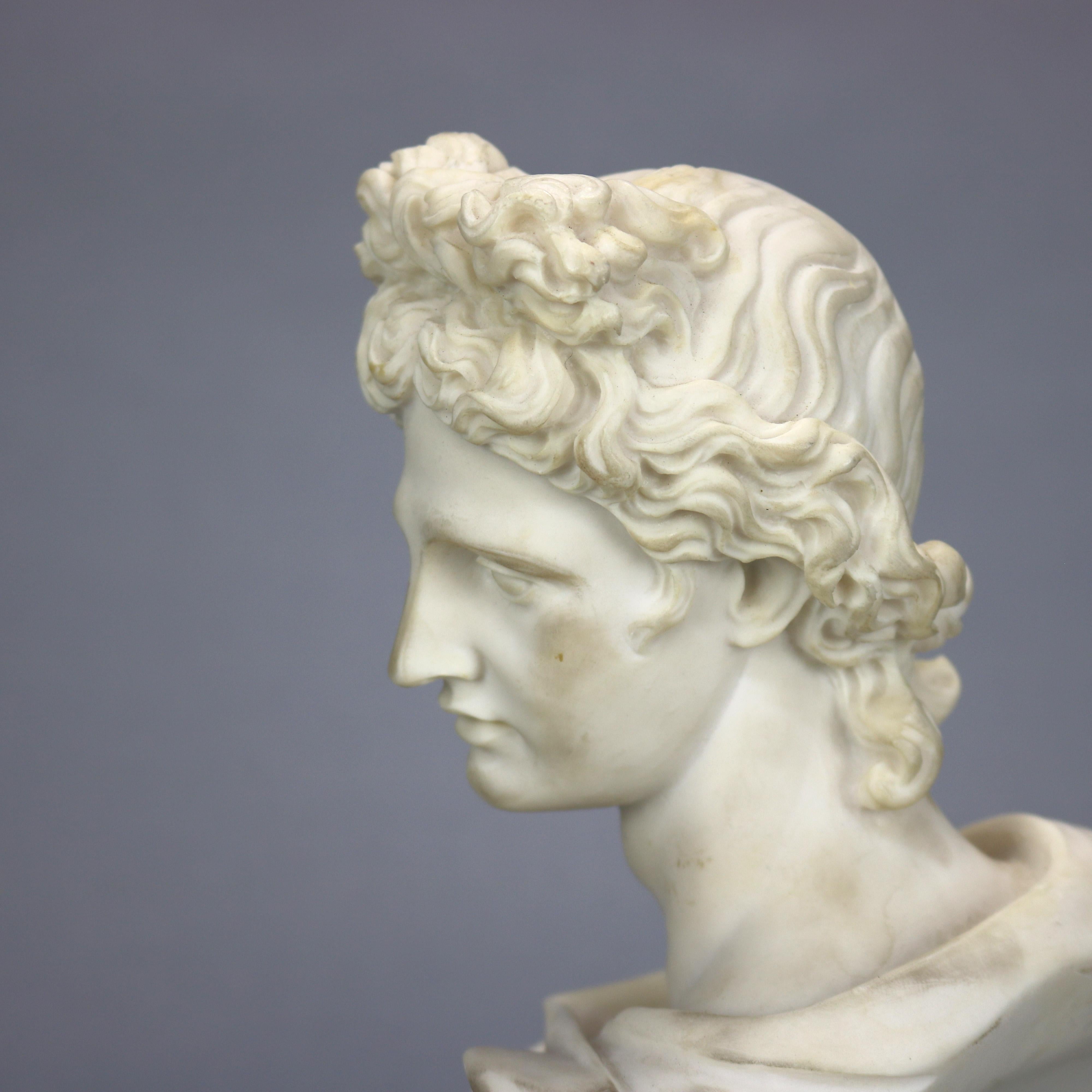 Italian Carved Alabaster Classical Roman Portrait Sculpture of Caesar, 20th C In Good Condition In Big Flats, NY