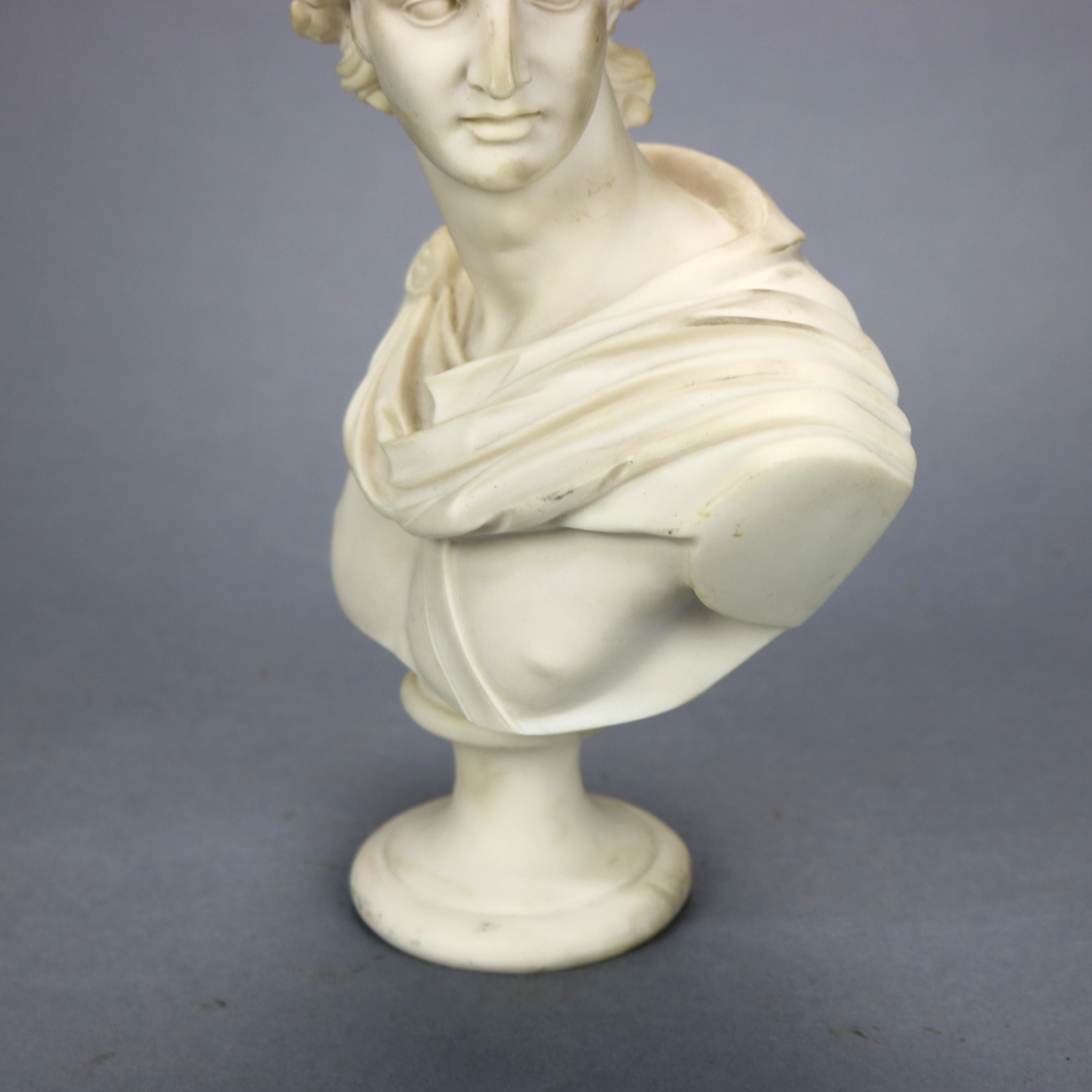 20th Century Italian Carved Alabaster Classical Roman Portrait Sculpture of Caesar, 20th C