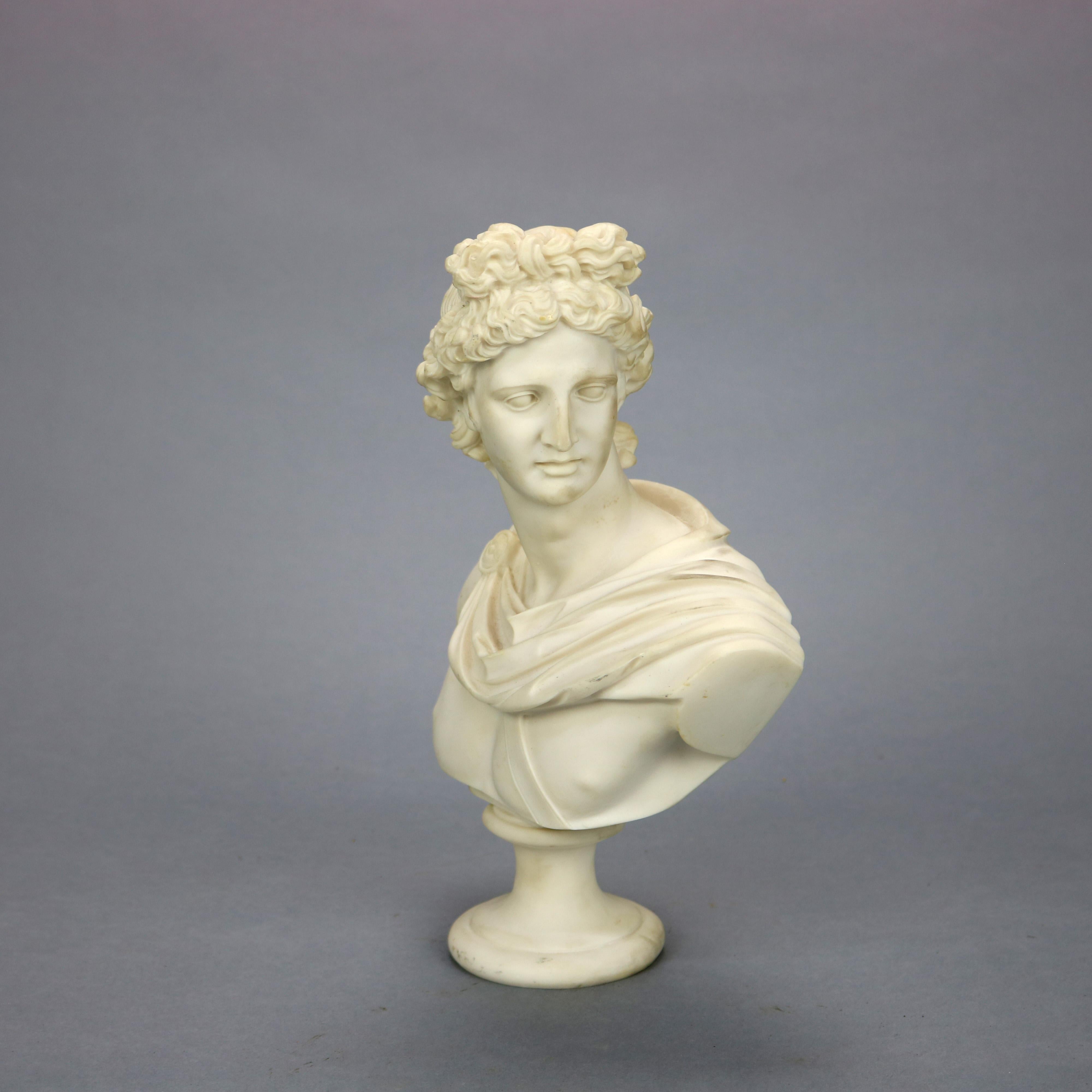 Italian Carved Alabaster Classical Roman Portrait Sculpture of Caesar, 20th C 1