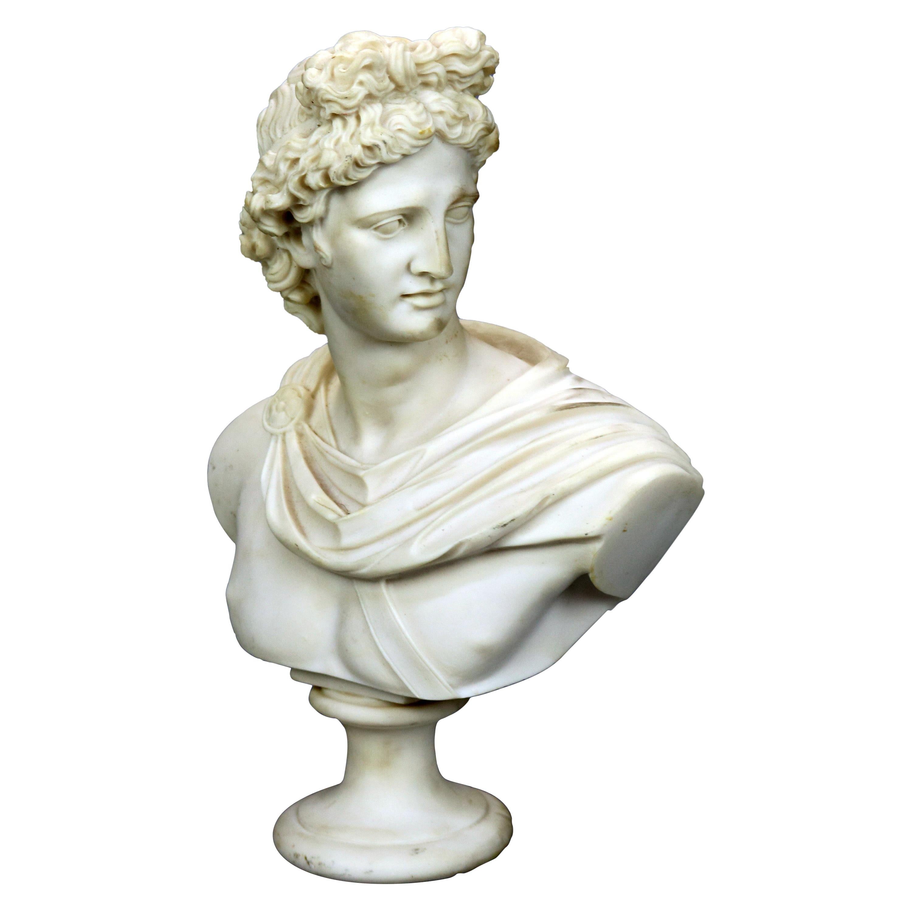 Italian Carved Alabaster Classical Roman Portrait Sculpture of Caesar, 20th C