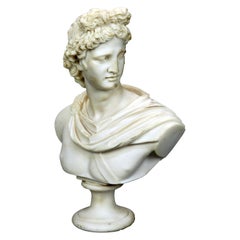 Vintage Italian Carved Alabaster Classical Roman Portrait Sculpture of Caesar, 20th C