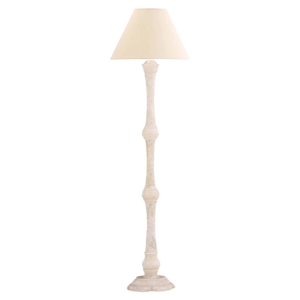 Italian Carved Alabaster Floor Lamp, C. 1930