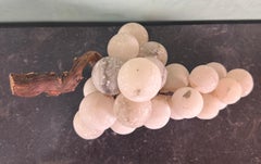 Italian Carved Alabaster Grapes on Natural Wood Vine, Mid-Century