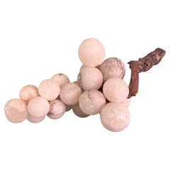 Italian Carved Alabaster Grapes on Natural Wood Vine, Mid-Century