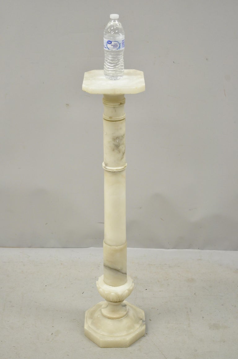 Italian Carved Alabaster Marble Classical Column Statue Pedestal Plant