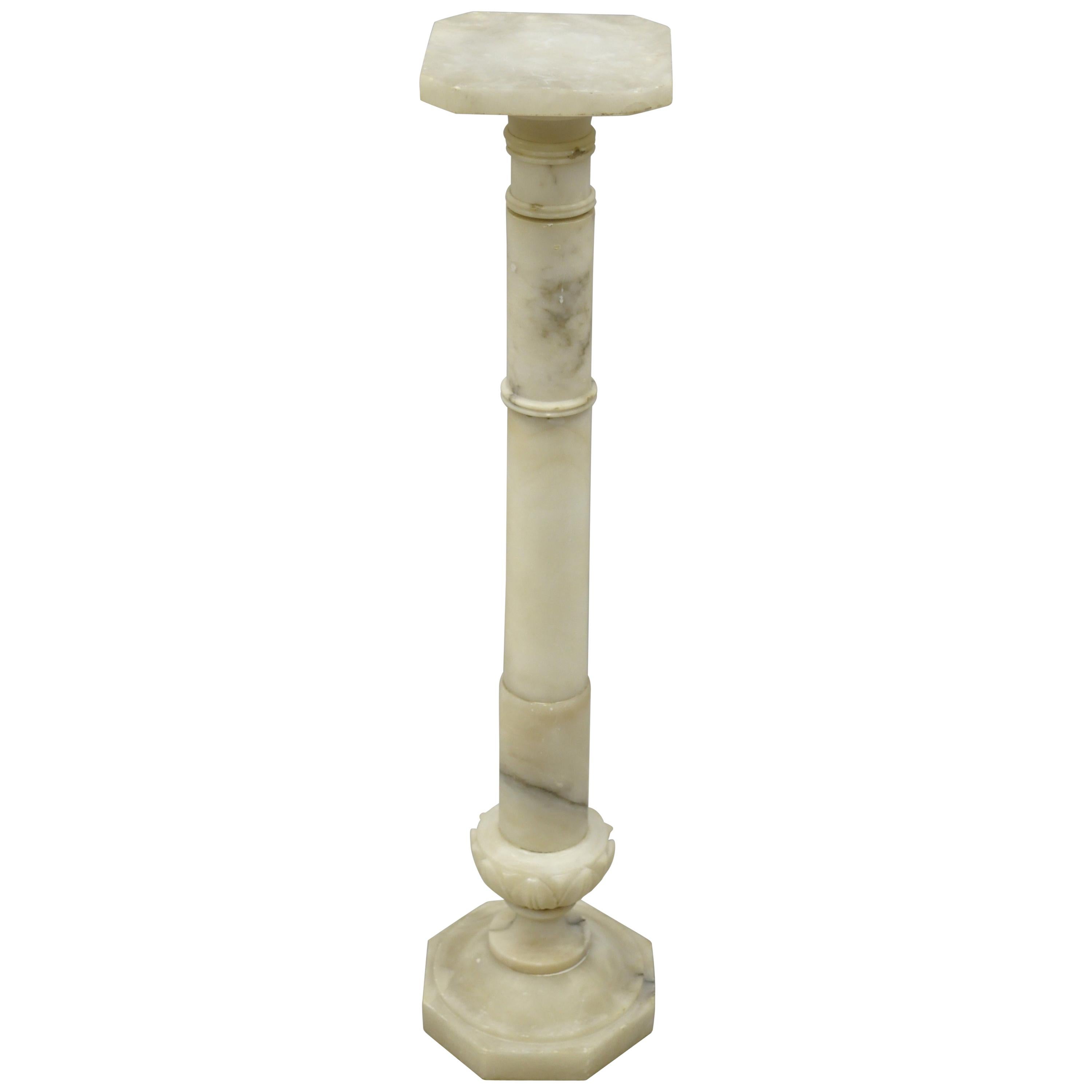 Italian Carved Alabaster Marble Classical Column Statue Pedestal Plant Stand