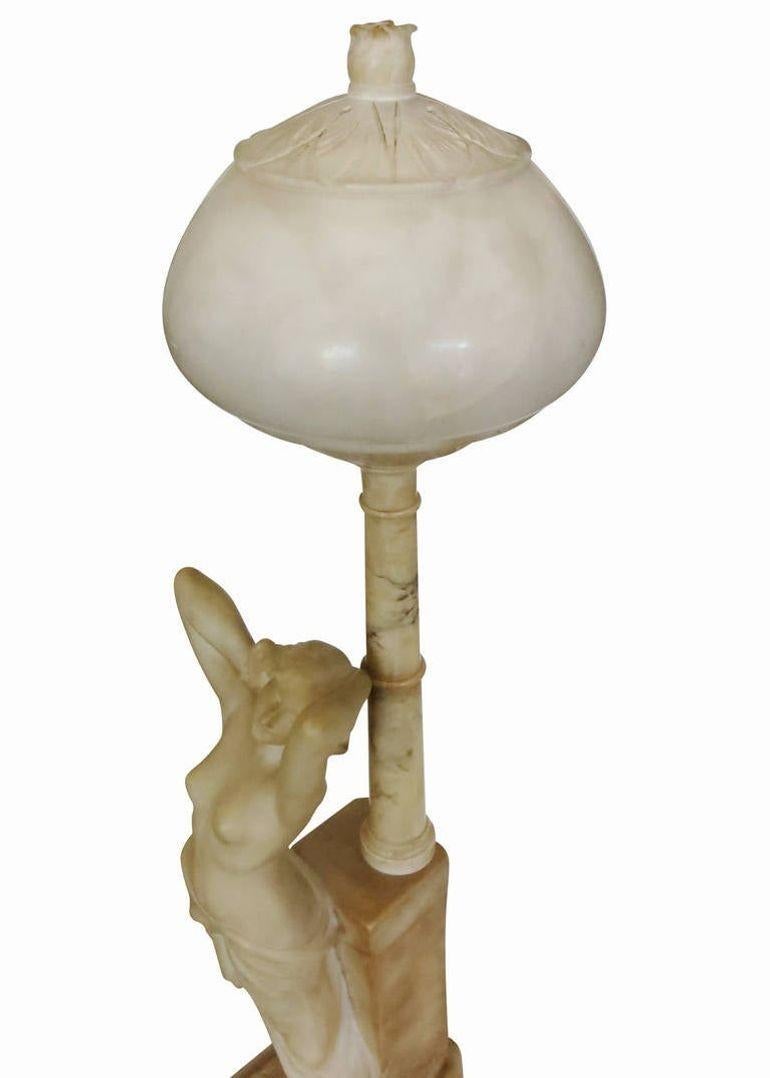 Greek Revival Italian Carved Alabaster Nude Figural Lamp For Sale