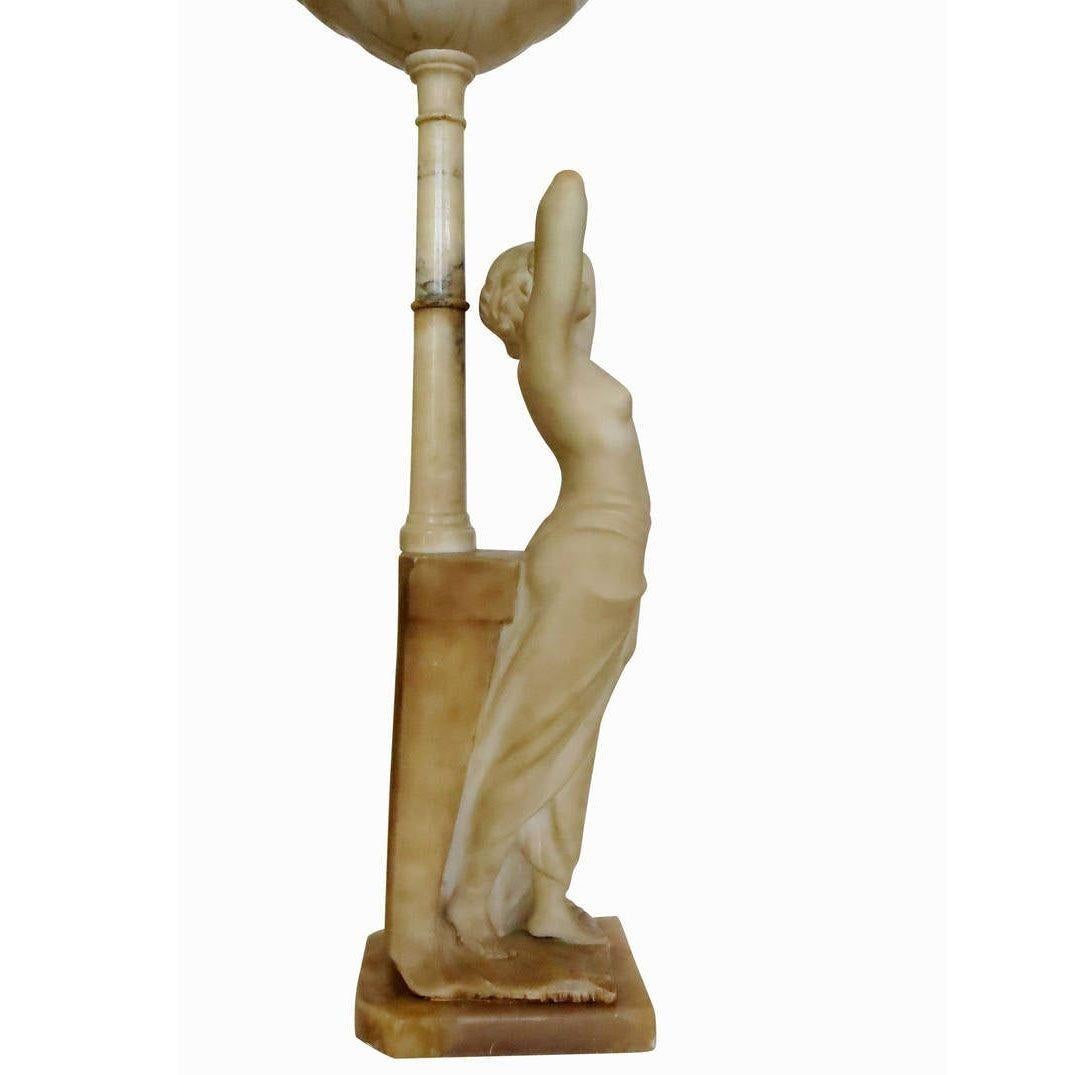 Greek Revival Italian Carved Alabaster Nude Figural Lamp For Sale