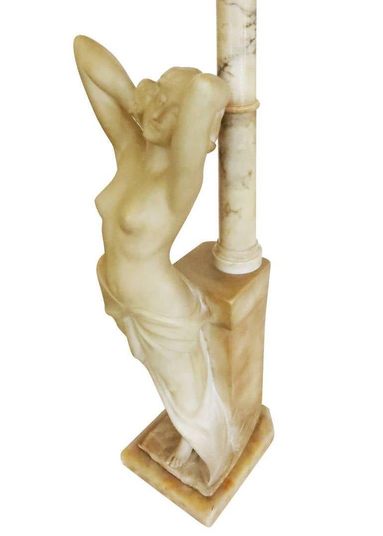 Italian Carved Alabaster Nude Figural Lamp In Excellent Condition For Sale In Van Nuys, CA