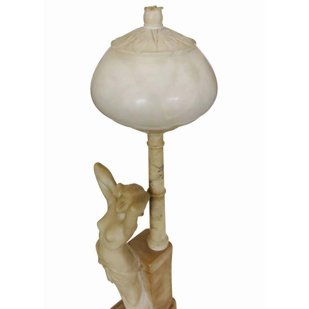 Italian Carved Alabaster Nude Figural Lamp In Excellent Condition For Sale In Van Nuys, CA