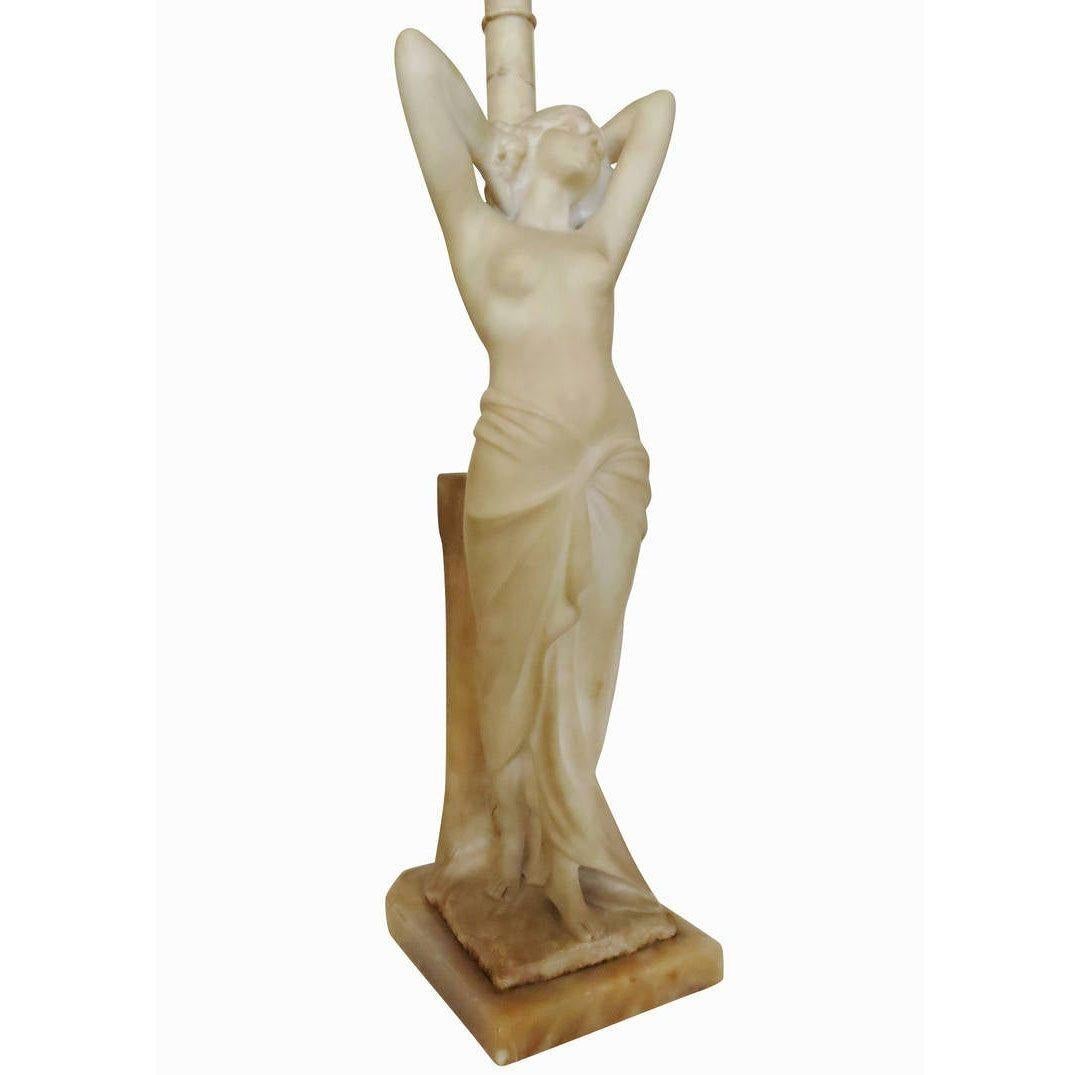 20th Century Italian Carved Alabaster Nude Figural Lamp For Sale