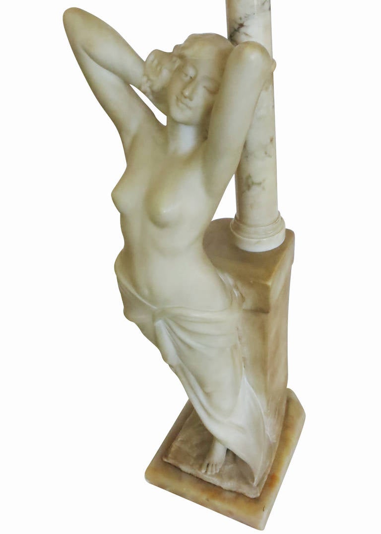 20th Century Italian Carved Alabaster Nude Figural Lamp