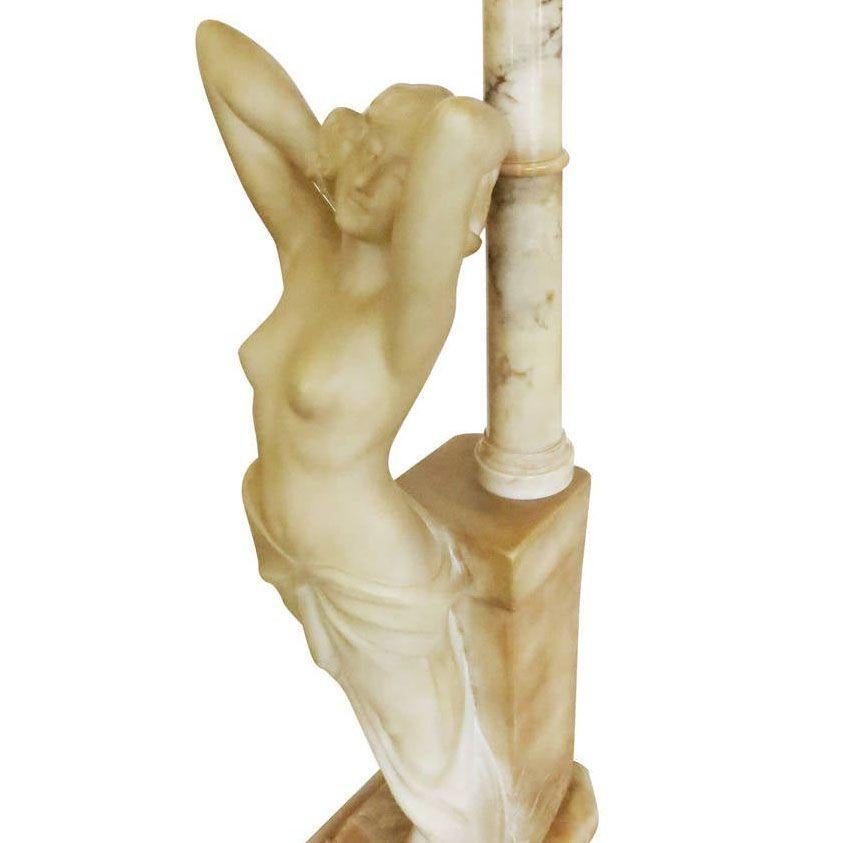 Italian Carved Alabaster Nude Figural Lamp For Sale 1
