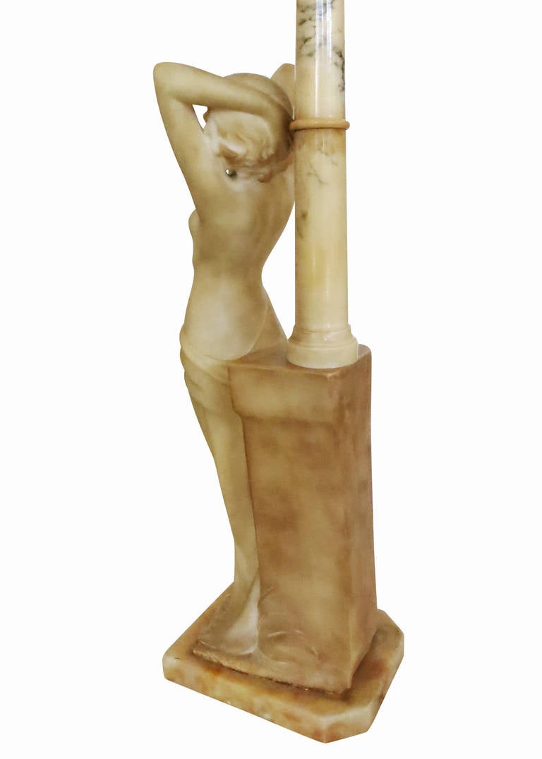 Italian Carved Alabaster Nude Figural Lamp 1