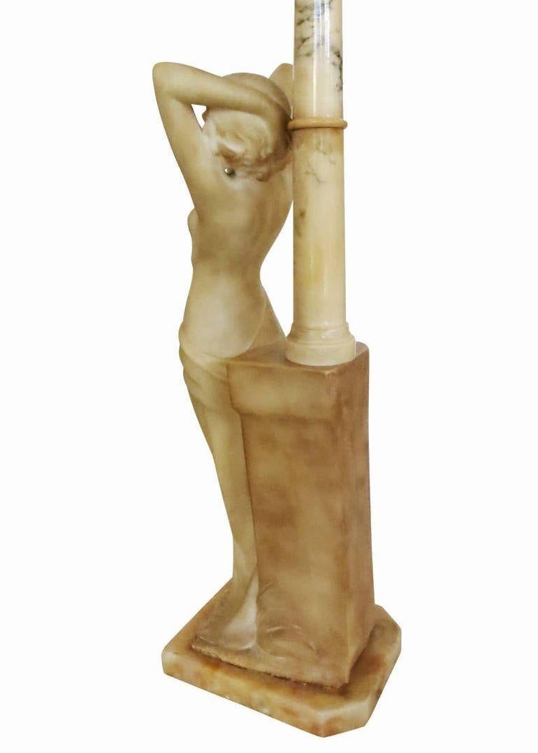 Italian Carved Alabaster Nude Figural Lamp For Sale 2