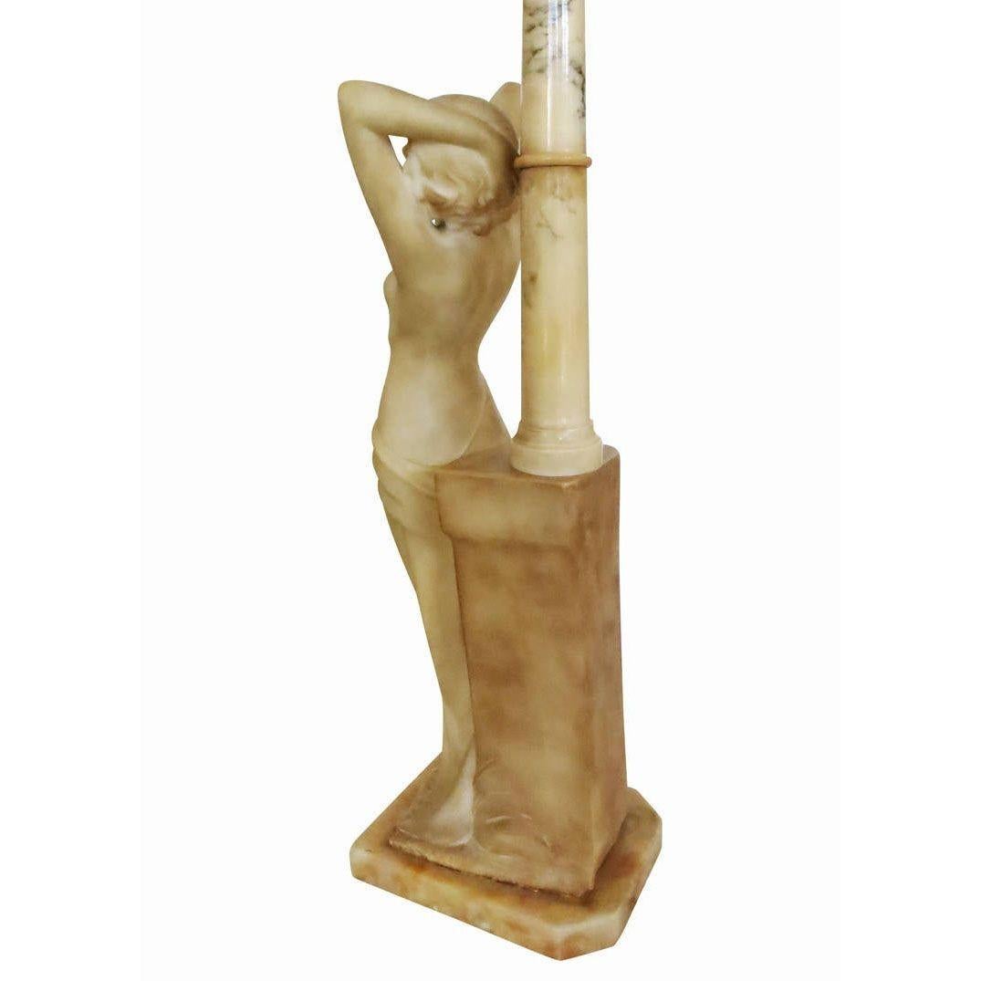 Italian Carved Alabaster Nude Figural Lamp For Sale 2