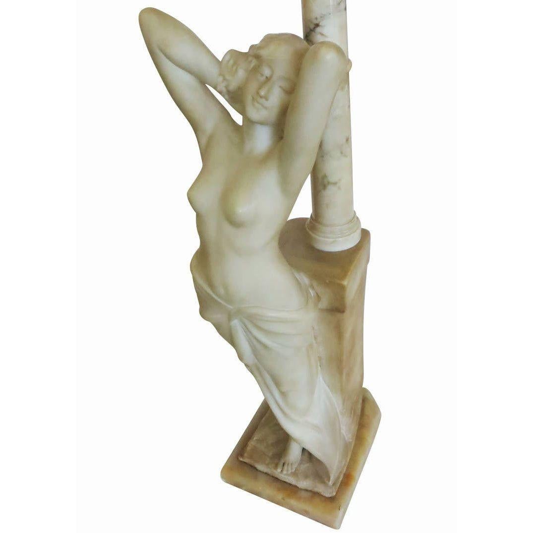 Italian Carved Alabaster Nude Figural Lamp For Sale 3