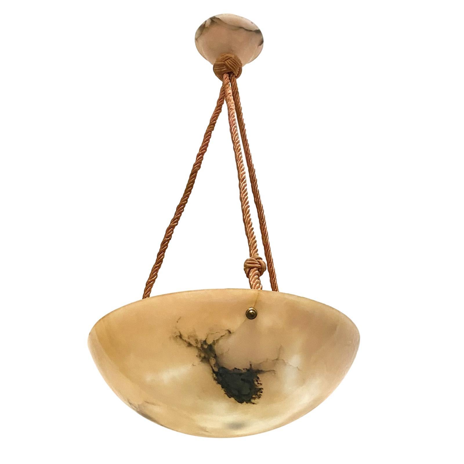 Hand-Carved Italian Carved Alabaster Pendant Light Fixture For Sale