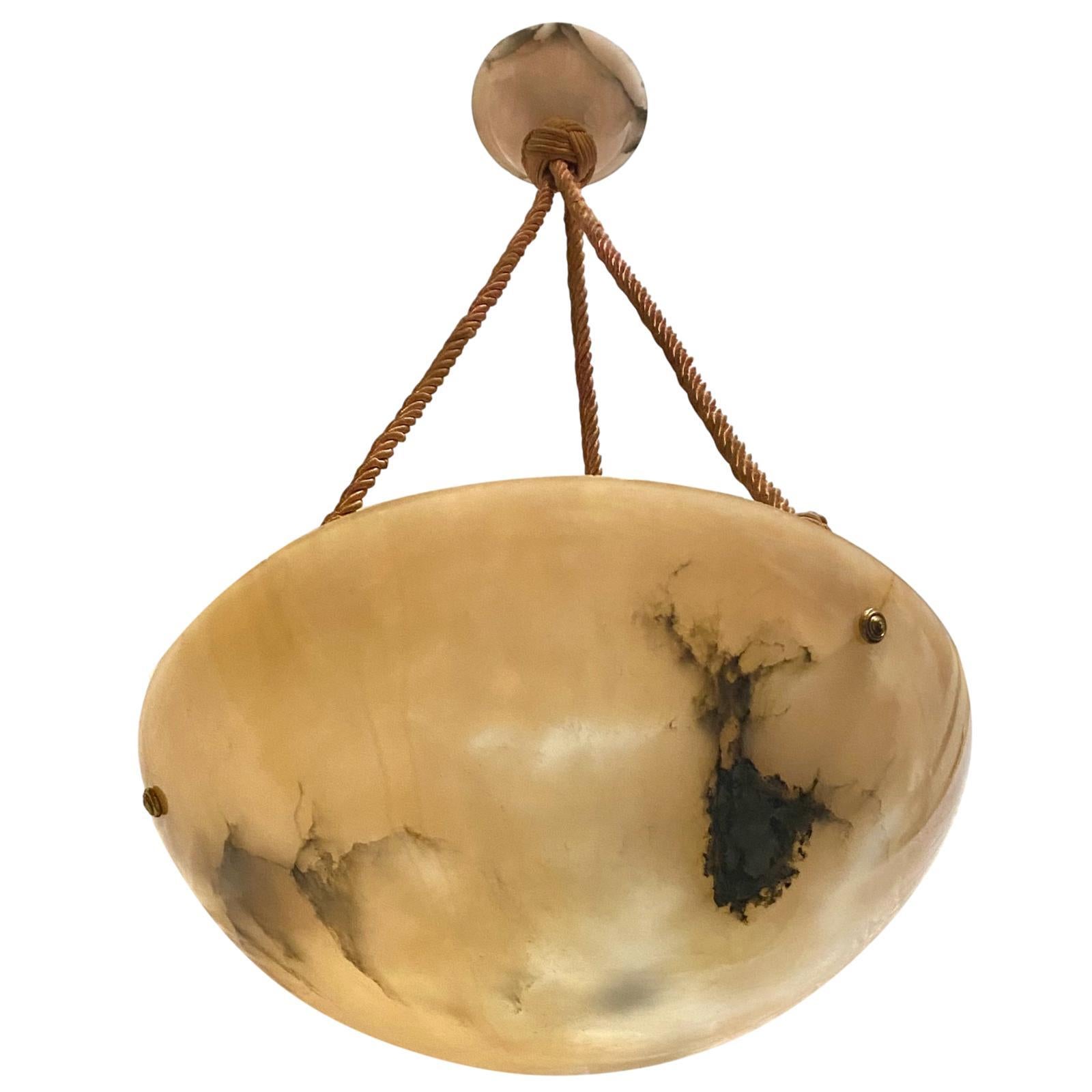 Italian Carved Alabaster Pendant Light Fixture In Good Condition For Sale In New York, NY