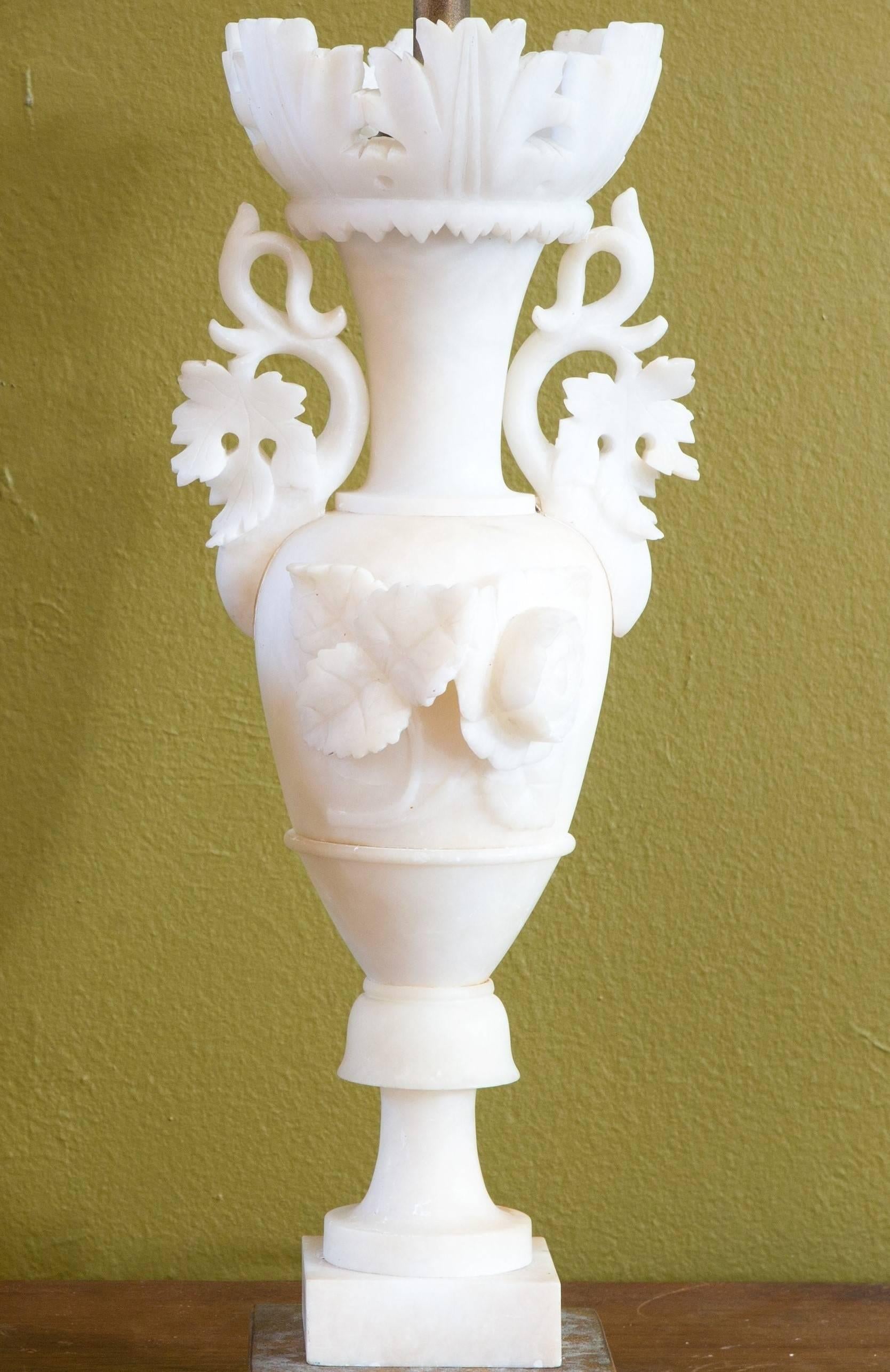 Greco Roman Italian Carved Alabaster Table Lamp, circa 1920