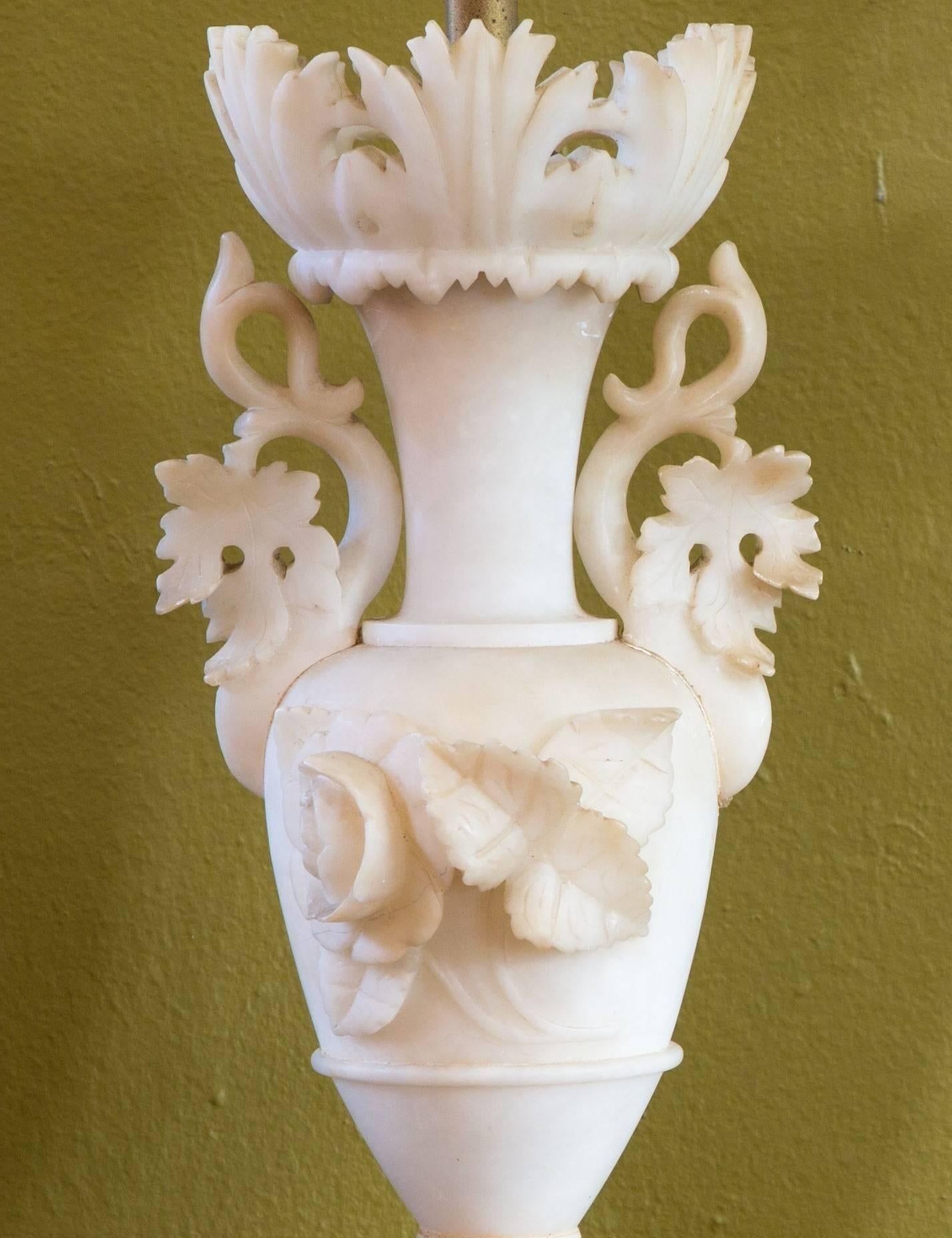 Neoclassical Revival Italian Carved Alabaster Table Lamp, circa 1920