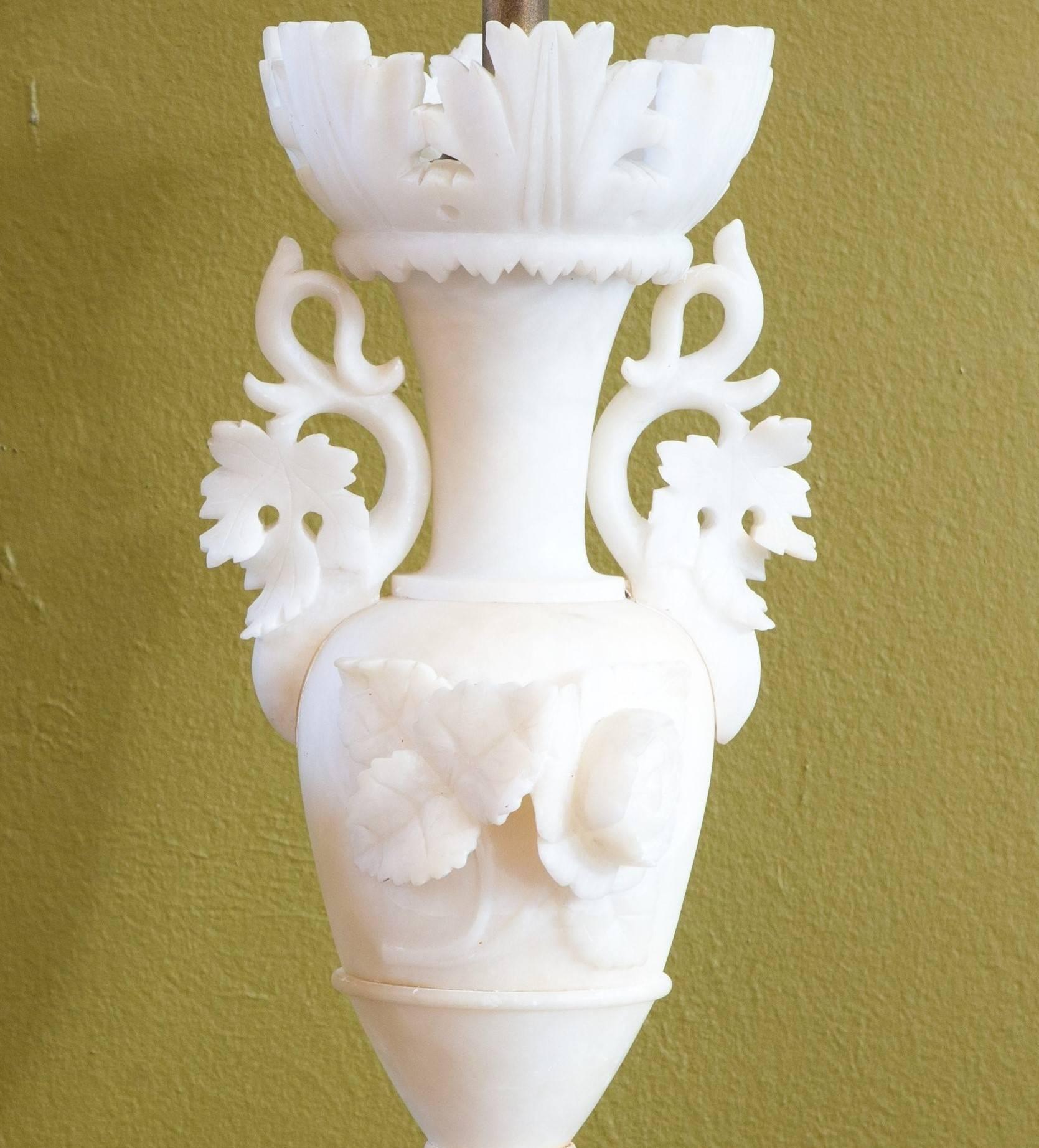 Italian Carved Alabaster Table Lamp, circa 1920 In Good Condition In Houston, TX
