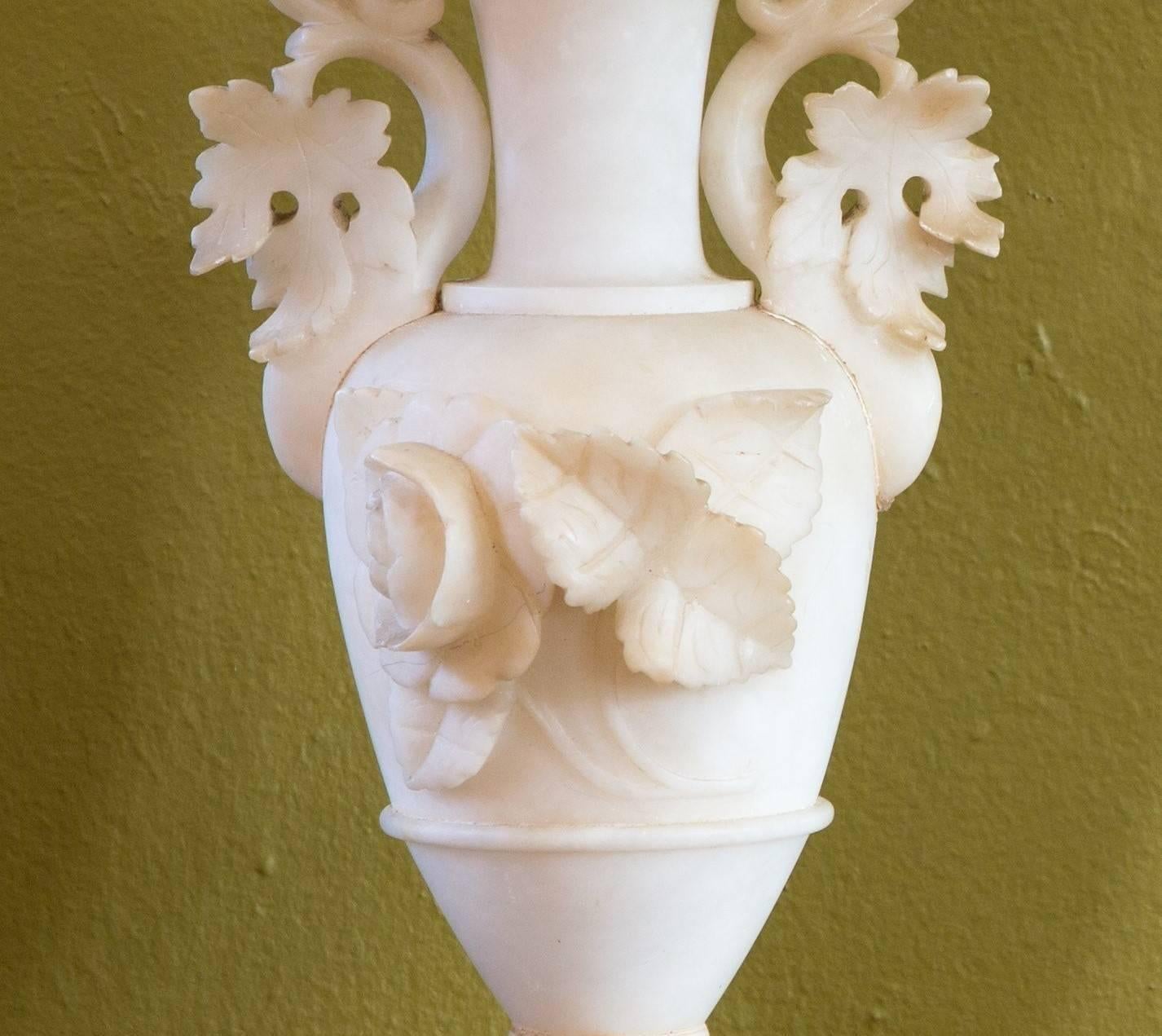 Italian Carved Alabaster Table Lamp, circa 1920 In Excellent Condition In Houston, TX