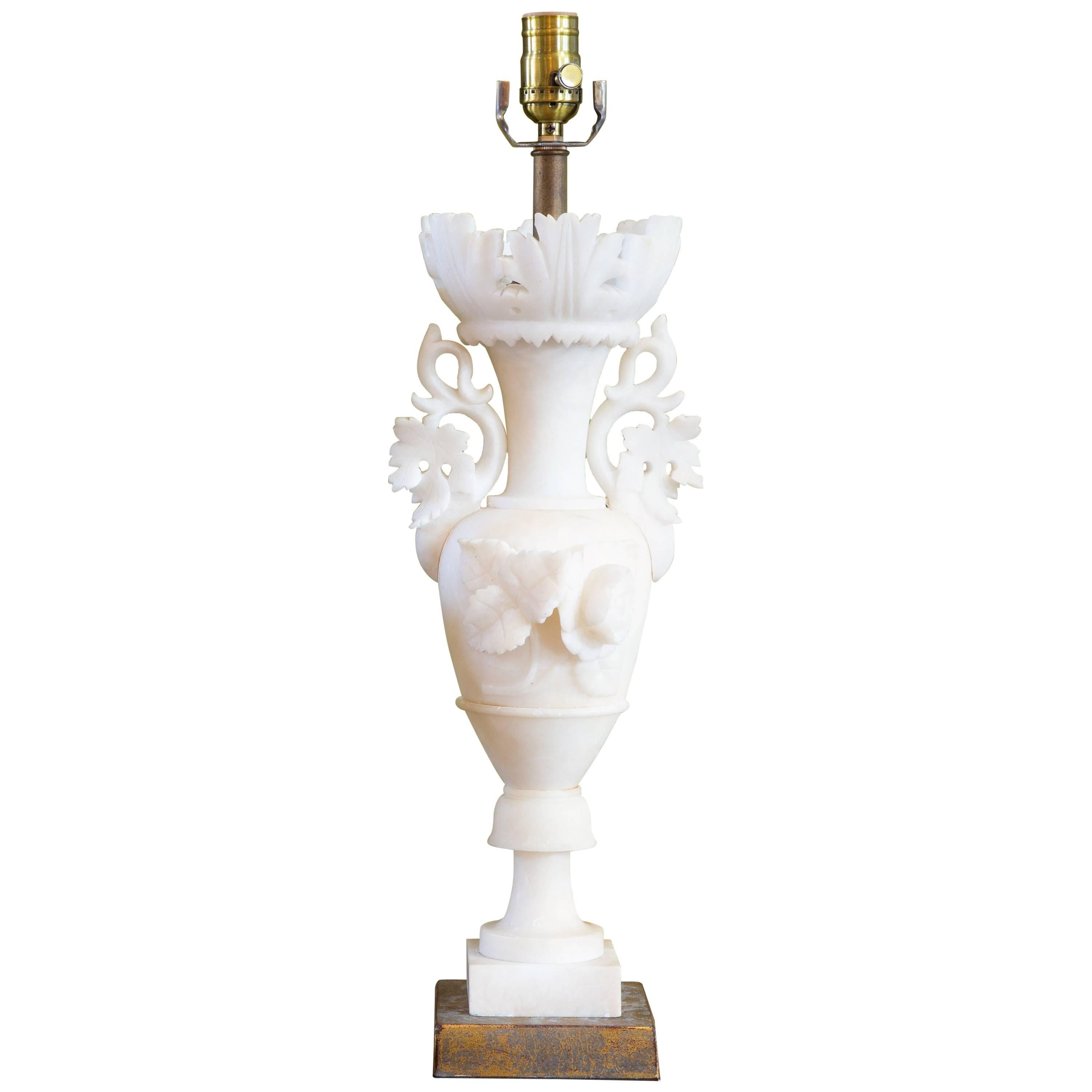 Italian Carved Alabaster Table Lamp, circa 1920