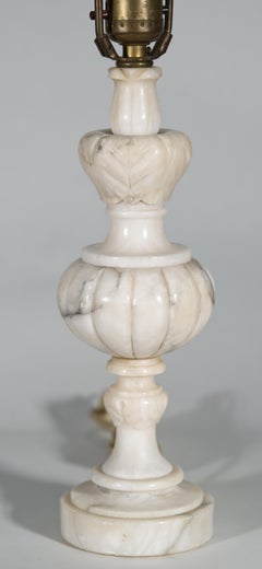 Italian Carved Alabaster Urn Table Lamp, Acanthus Leaves