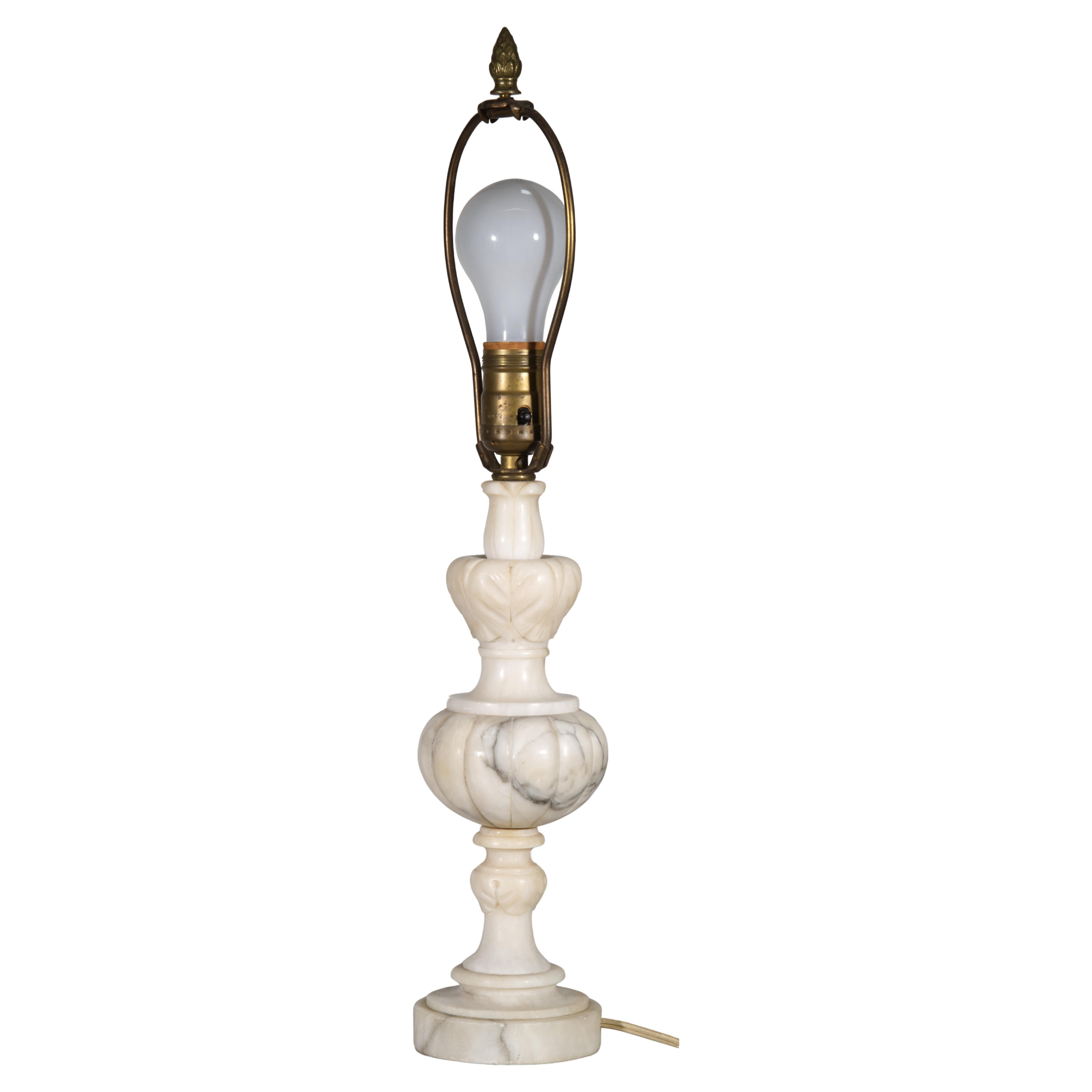 Italian Carved Alabaster Urn Table Lamp, Acanthus Leaves