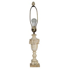 Italian Carved Alabaster Urn Table Lamp with Leaves Decor
