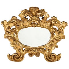 Antique Italian Carved and Gilded Baroque Cartouche Mirror, circa 1680