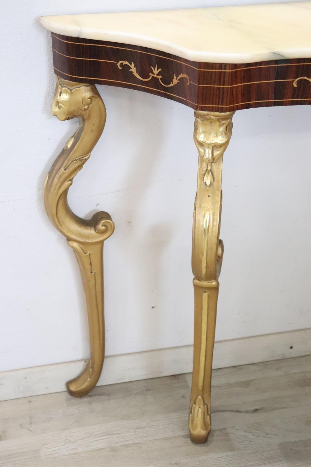 Italian Carved and Gilded Wood Console Table with Marble Top and Mirror 2